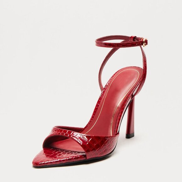New Glossy Red Crocodile-Embossed Stiletto High Heel Sandal Ankle Strap Open Toe - Picture 5 of 5